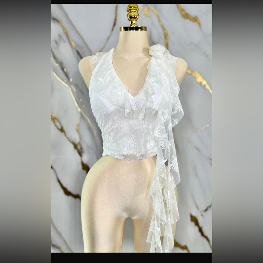 Elegant White Lace Halter Top
